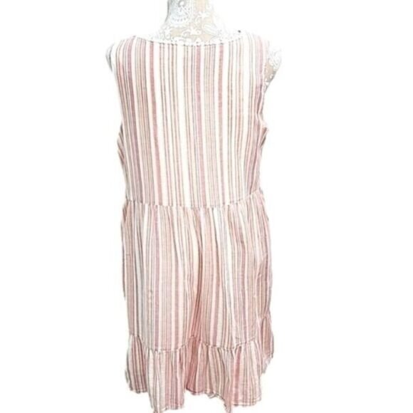 Ronnie Nicole Dress Mini Sleeveless Pink Stripped Ruffled Tiers Women's Large - Picture 3 of 6